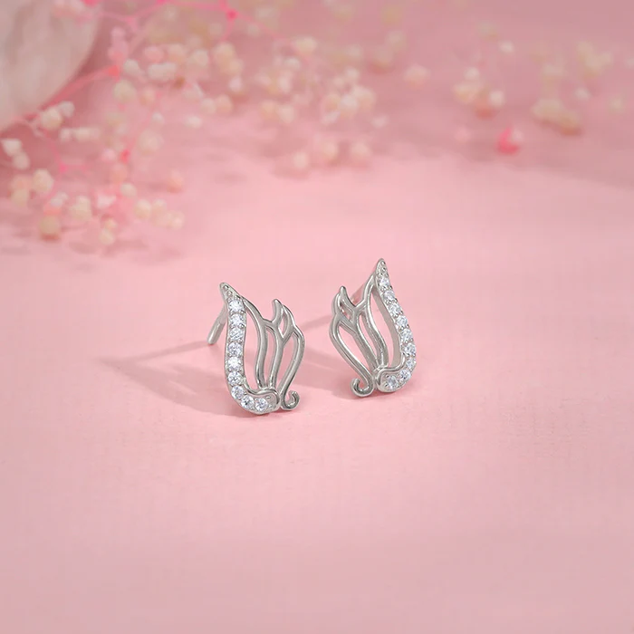 Silver Zircon Winged Earrings - Image 2