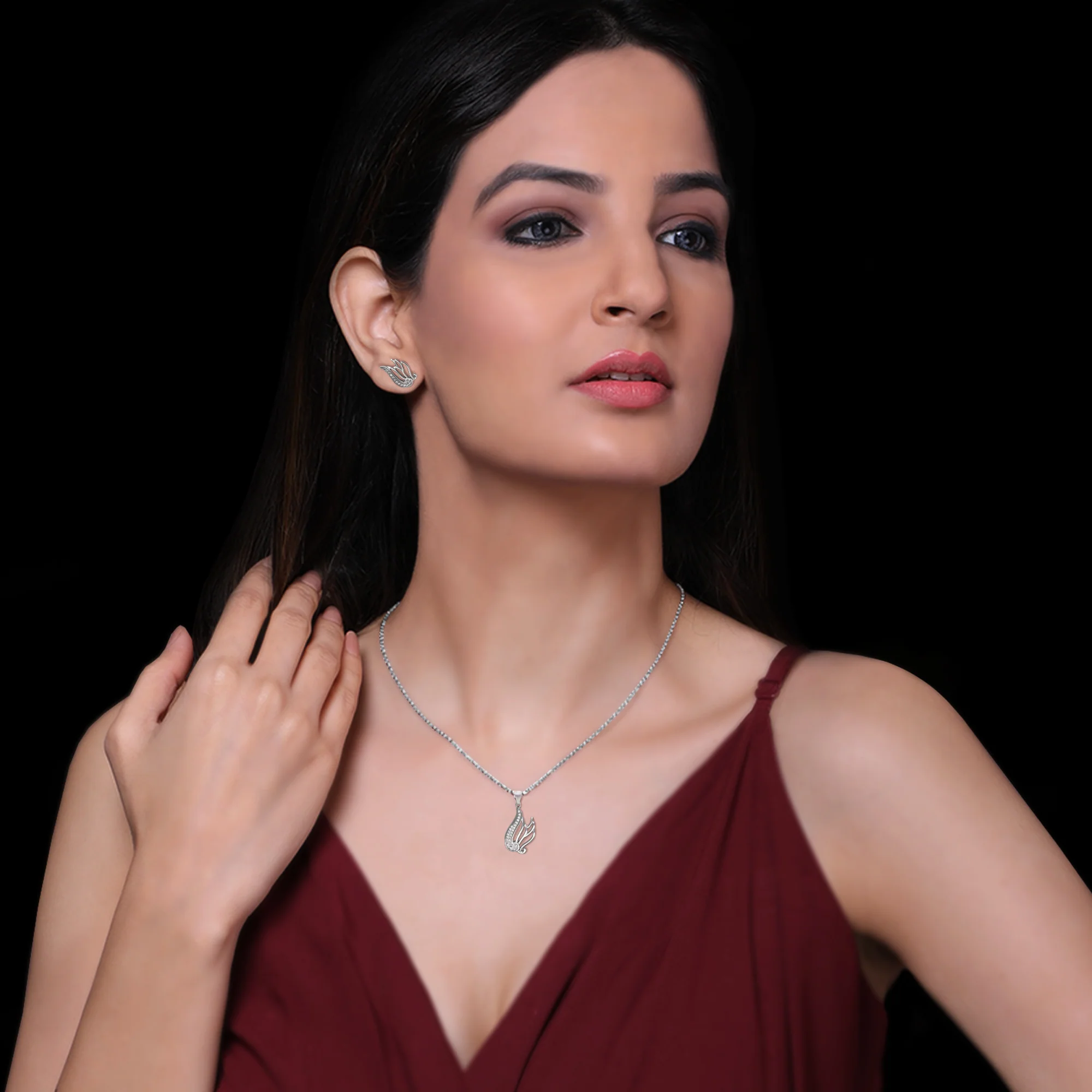 Silver Zircon Winged Set with Link Chain - Image 2