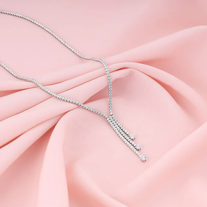 Silver Zirconia Lariat Necklace - Image 2