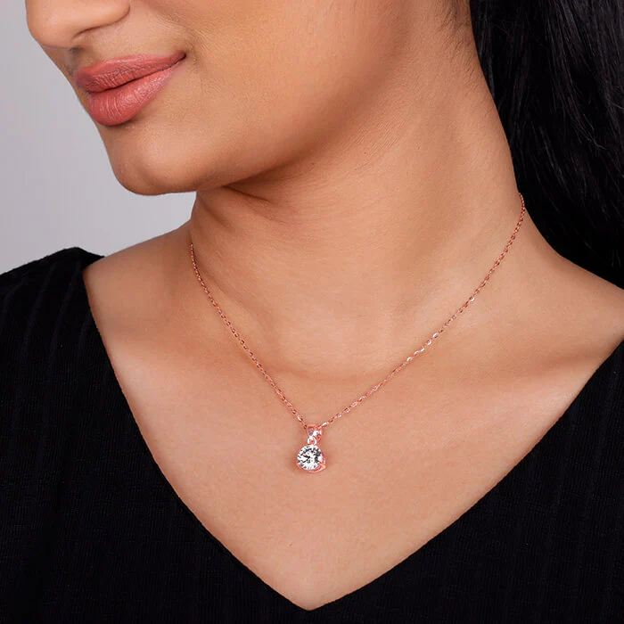 Rose Gold Classic Zircon Pendant with Link Chain - Image 2