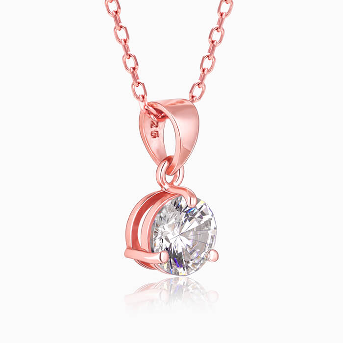 Rose Gold Classic Zircon Pendant with Link Chain - Image 5