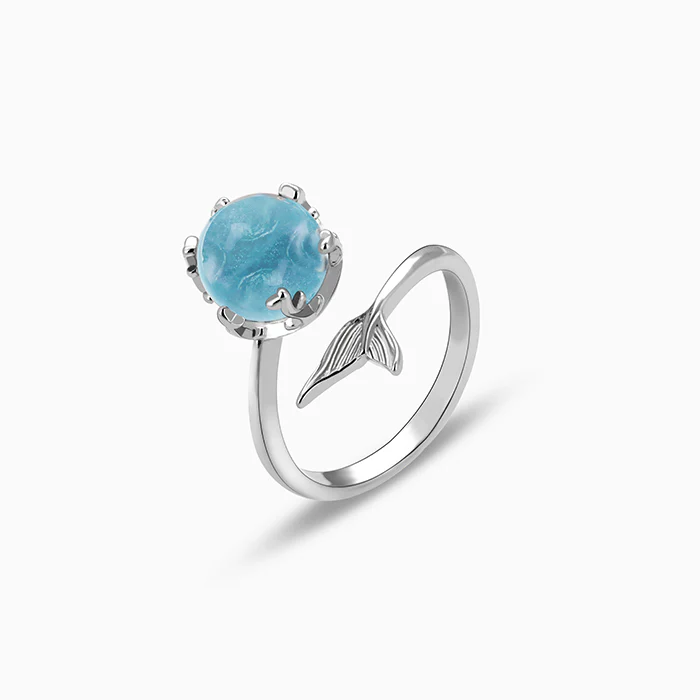 Silver Gleaming Blue Fish Tail Ring - Image 5