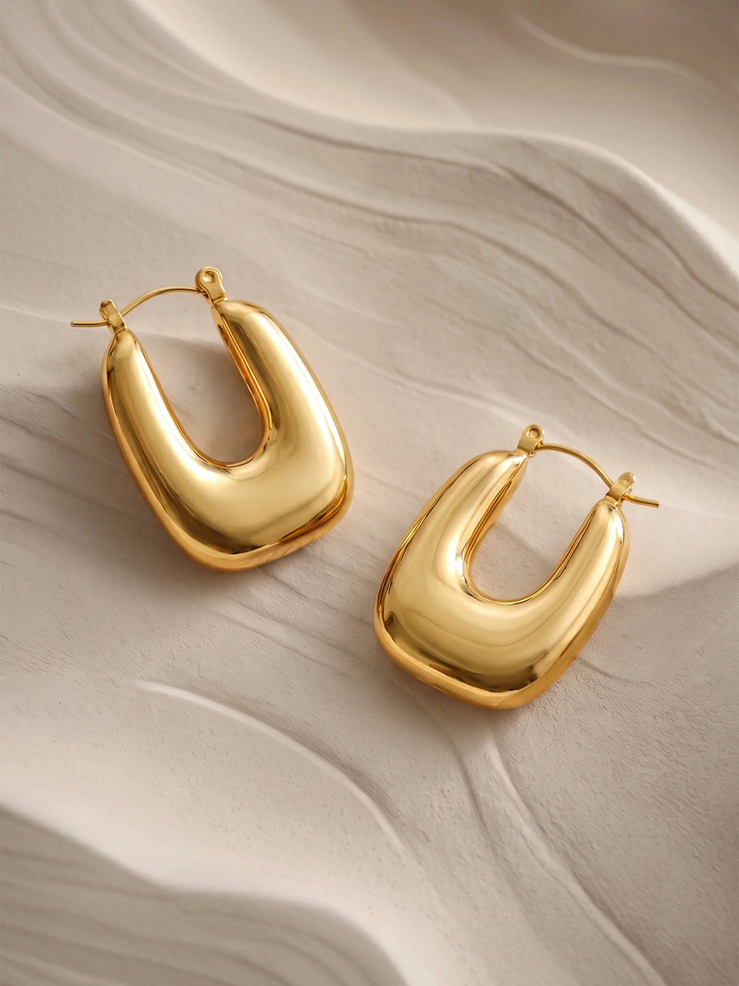 Sleek Curve Gold Plated Hoop Earrings - Image 2