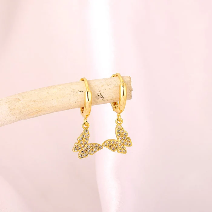 Golden Fluttering Butterfly Earrings - Image 2