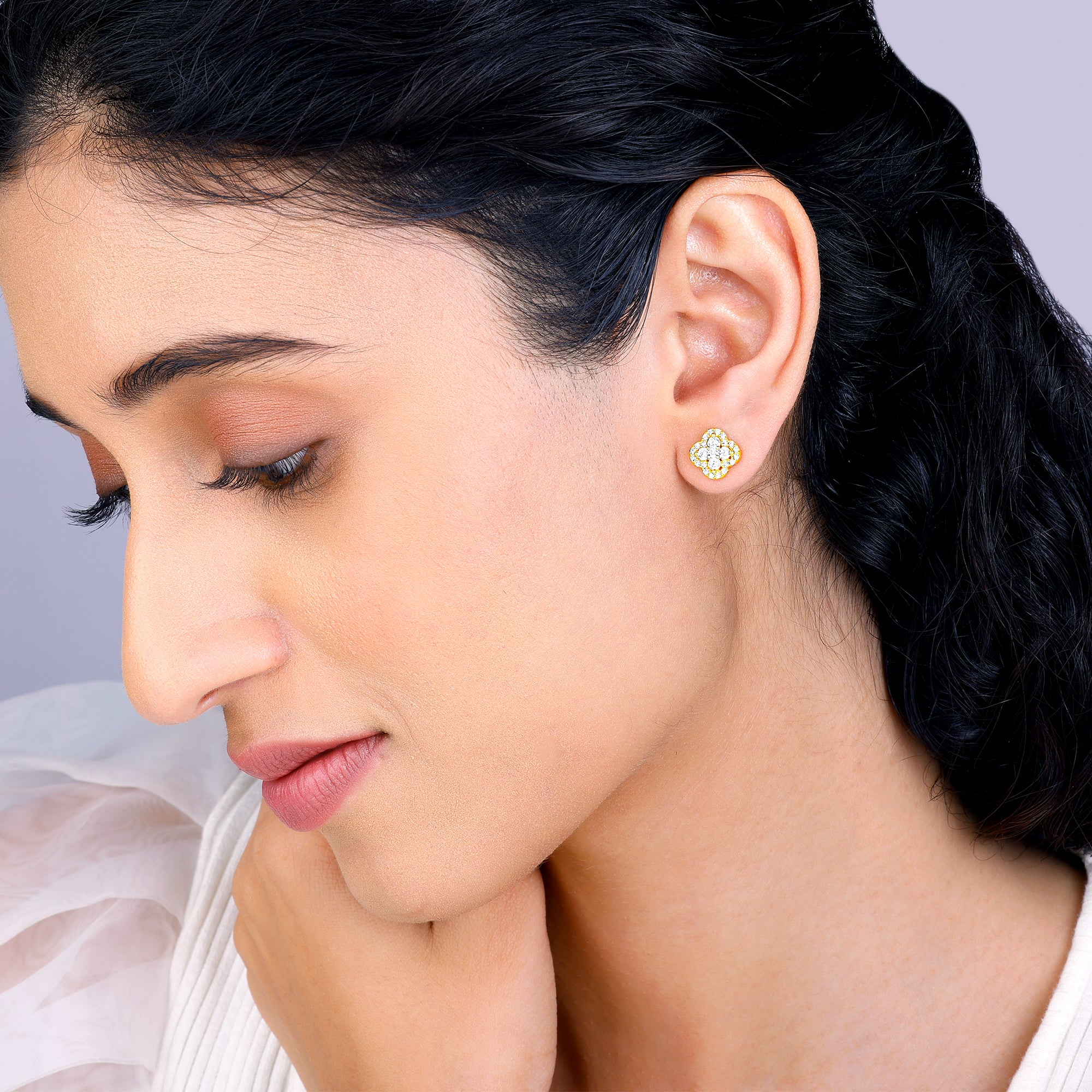 Golden Pansy Flower Earrings - Image 3