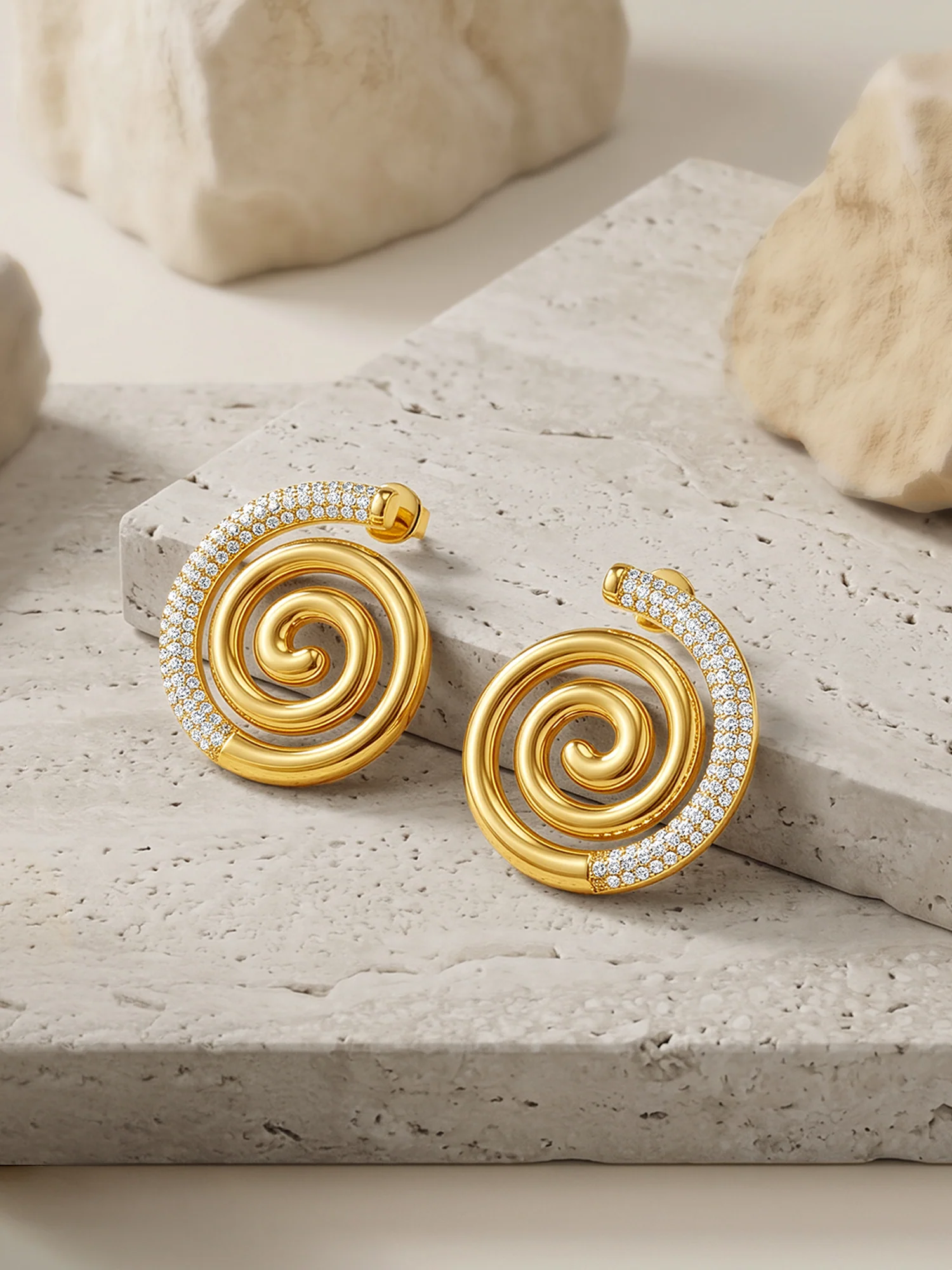 Spiral Edge Gold Plated Earrings - Image 2