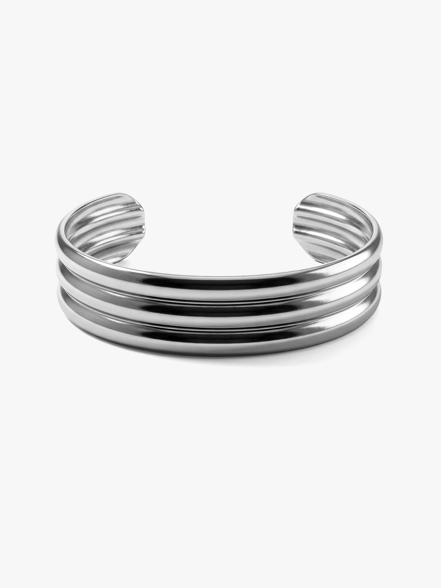 Stack Flow Rhodium Plated Cuff Bracelet