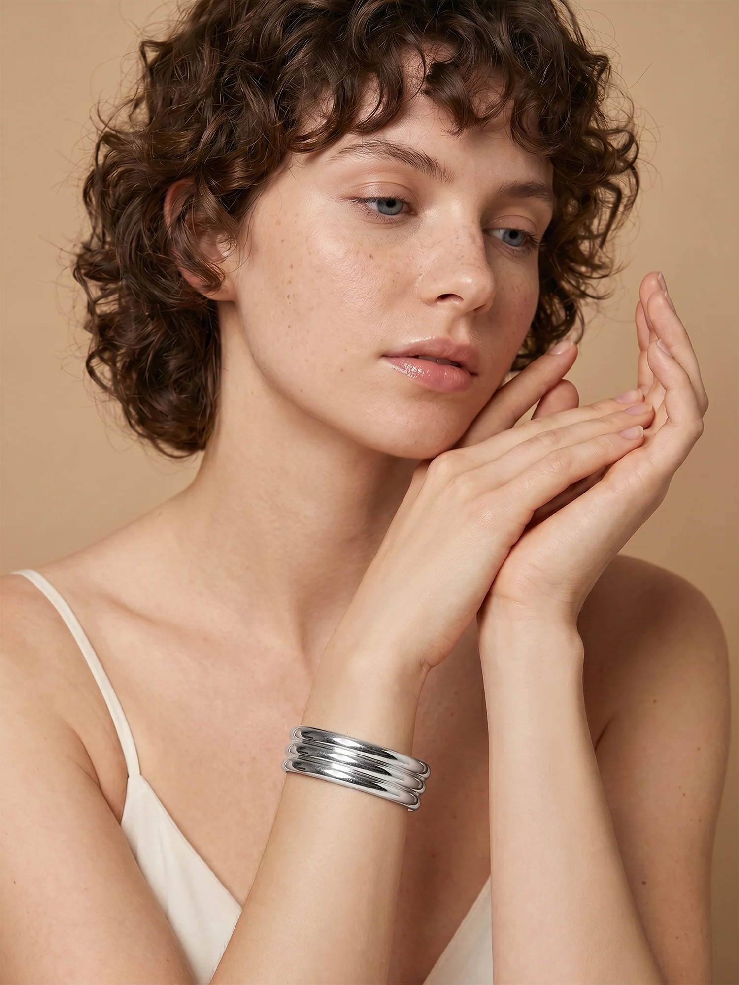 Stack Flow Rhodium Plated Cuff Bracelet - Image 3