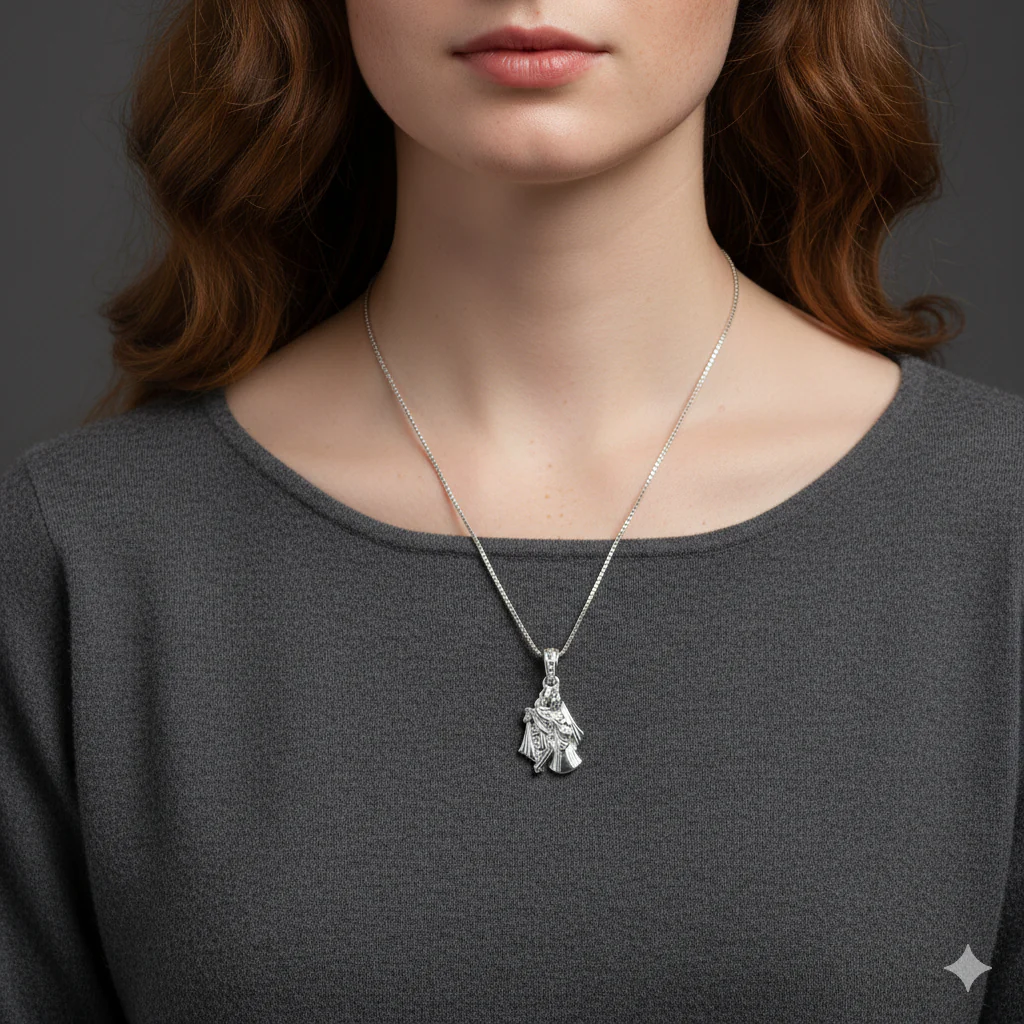 Silver Radha-Krishna Pendant with Box Chain - Image 6
