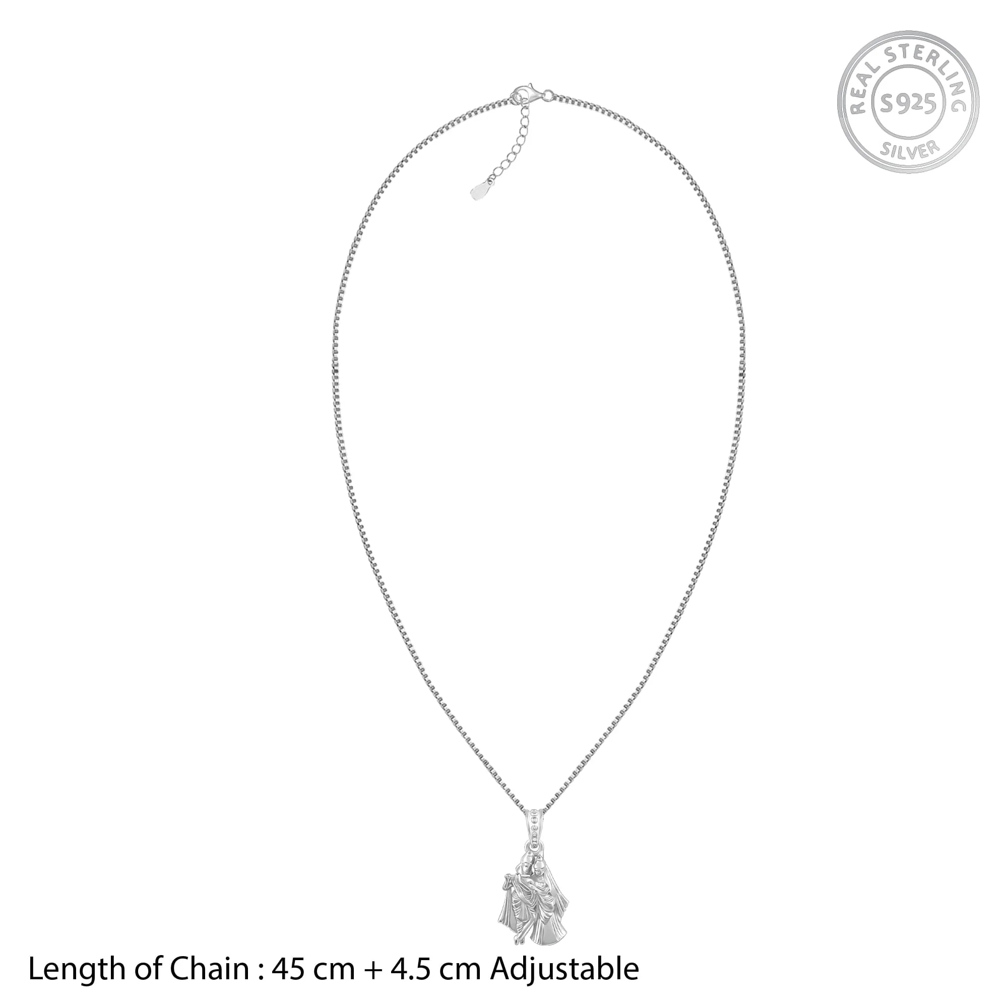 Silver Radha-Krishna Pendant with Box Chain - Image 9