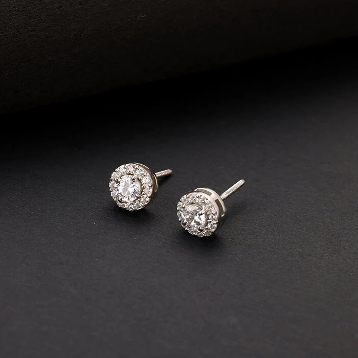 Silver Zircon Studded Elegant Stud Earrings - Image 2