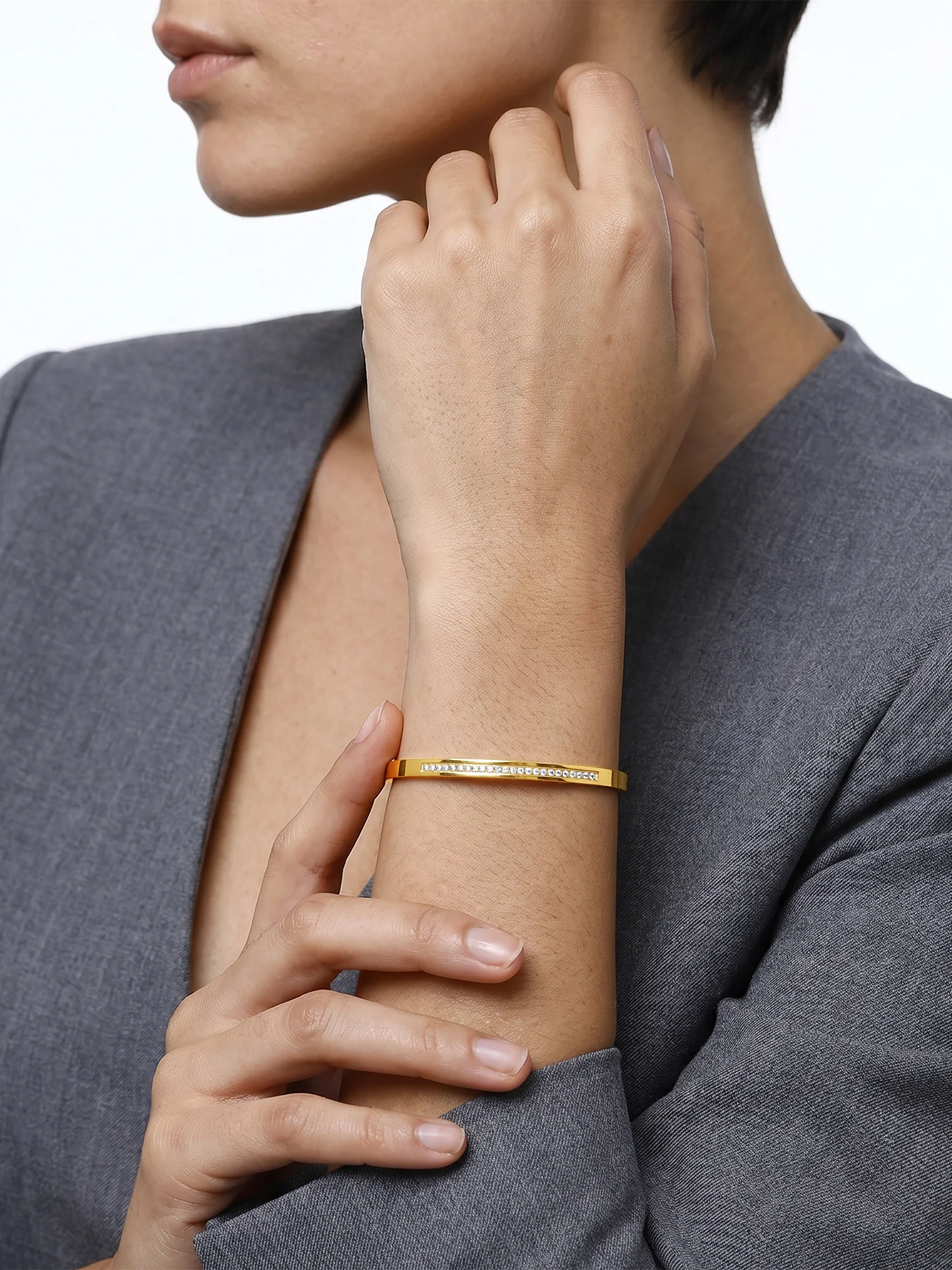 Stone Cold Gold Plated Cuff Bracelet - Image 3