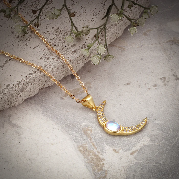 Golden Zircon Moon Pendant With Link Chain - Image 2