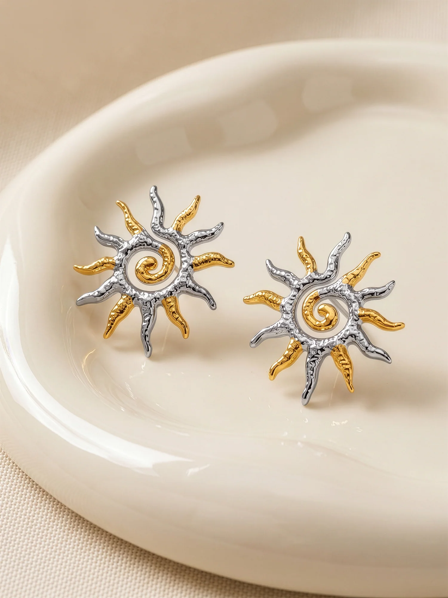 Sun Drama Dual Tone Earrings - Image 2