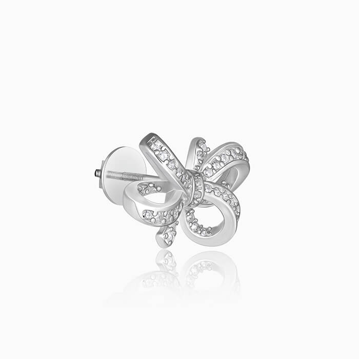 Silver Zircon Floral Knot Earrings - Image 5