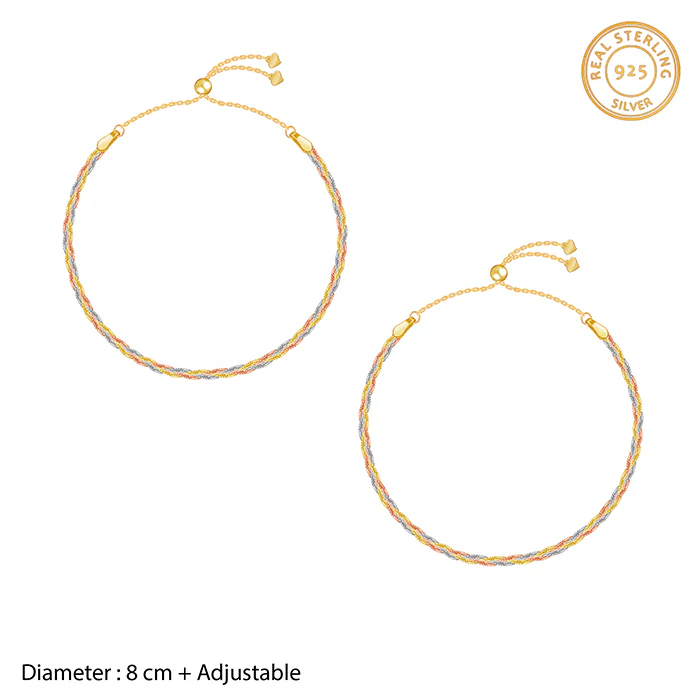 Triple Tone Bolo Silver Anklet - Image 4
