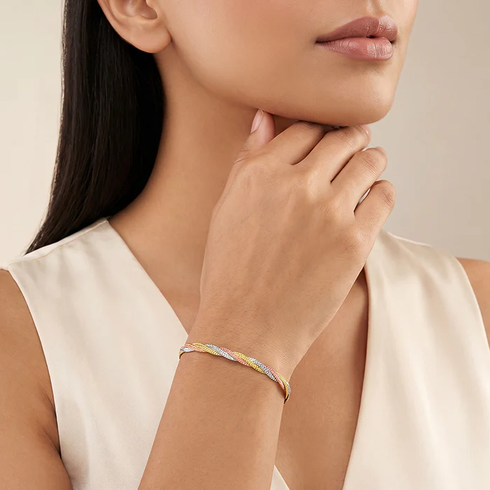 Triple Tone Flat Twist Silver Bracelet - Image 3