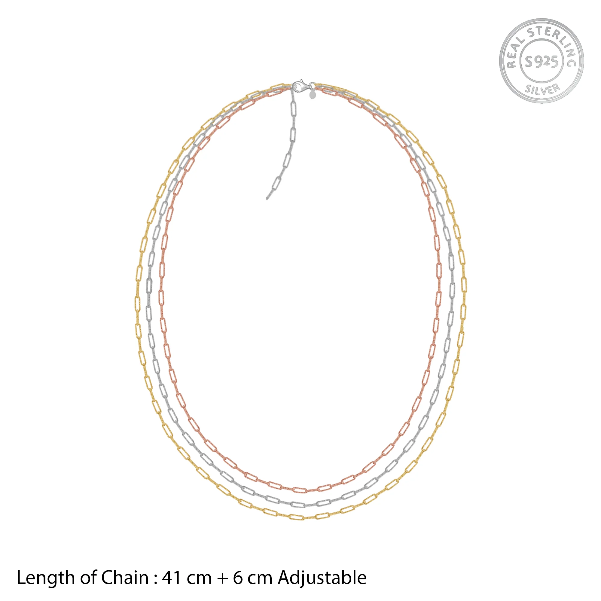 Triple Tone Link Lock Silver Necklace - Image 4