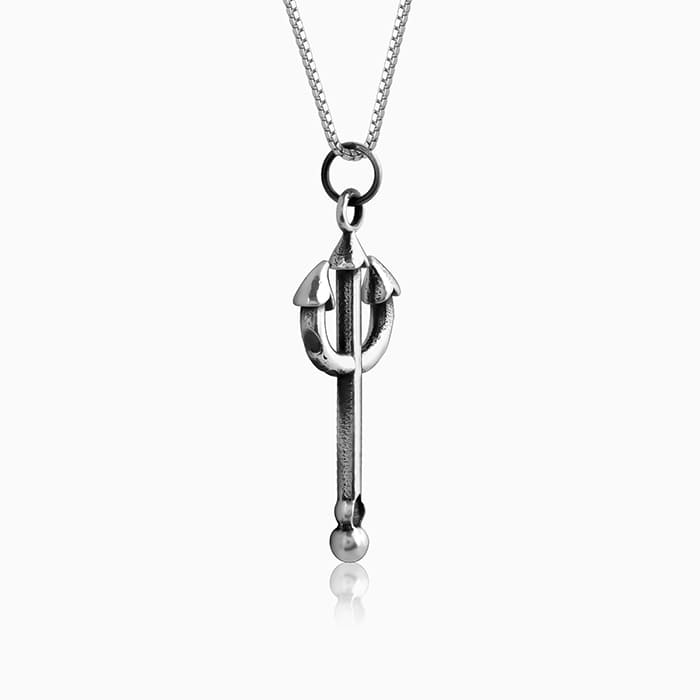 Oxidised Silver Trident Pendant with Box Chain For Him - Image 4