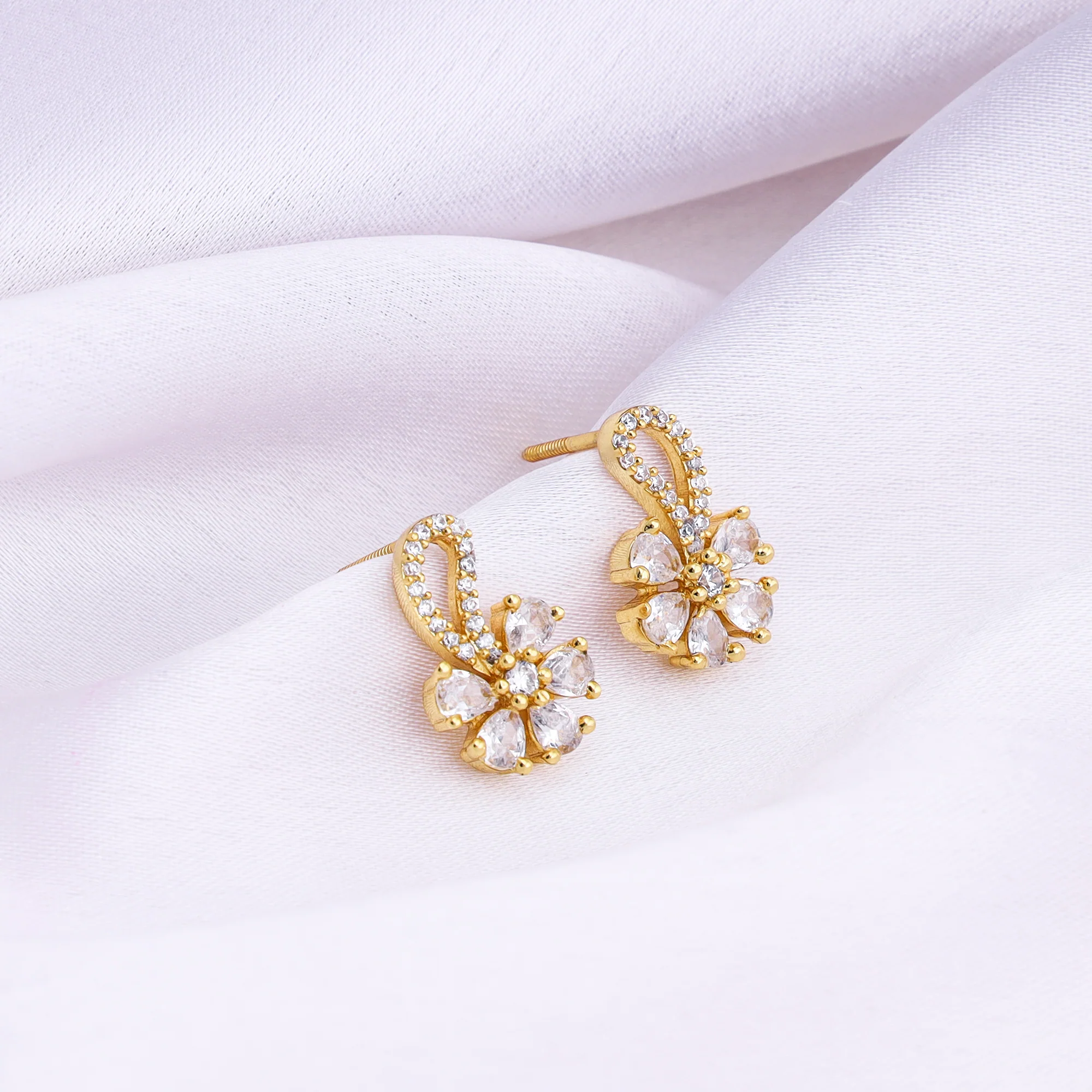 Golden White Floral Damsel Earrings - Image 2