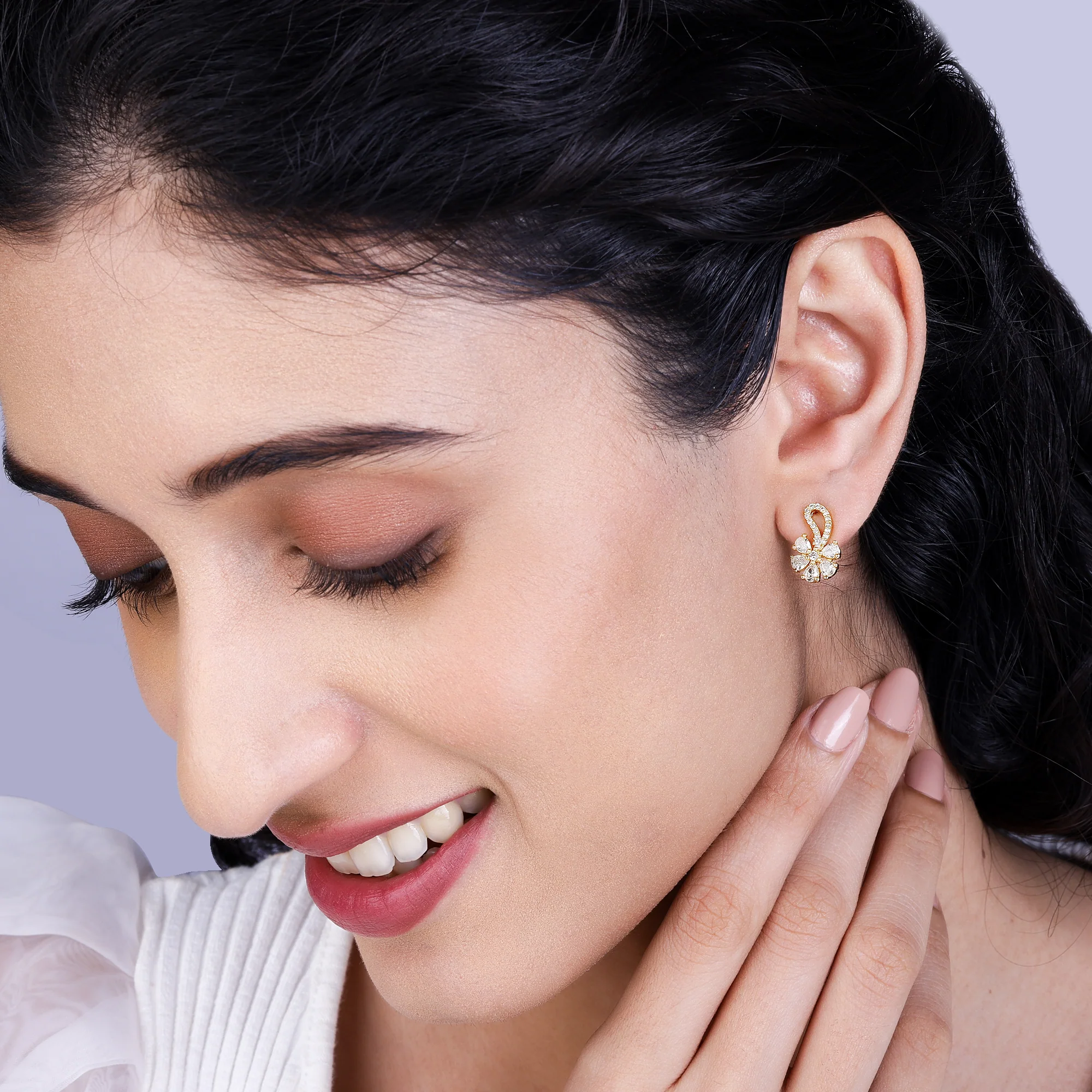 Golden White Floral Damsel Earrings - Image 3
