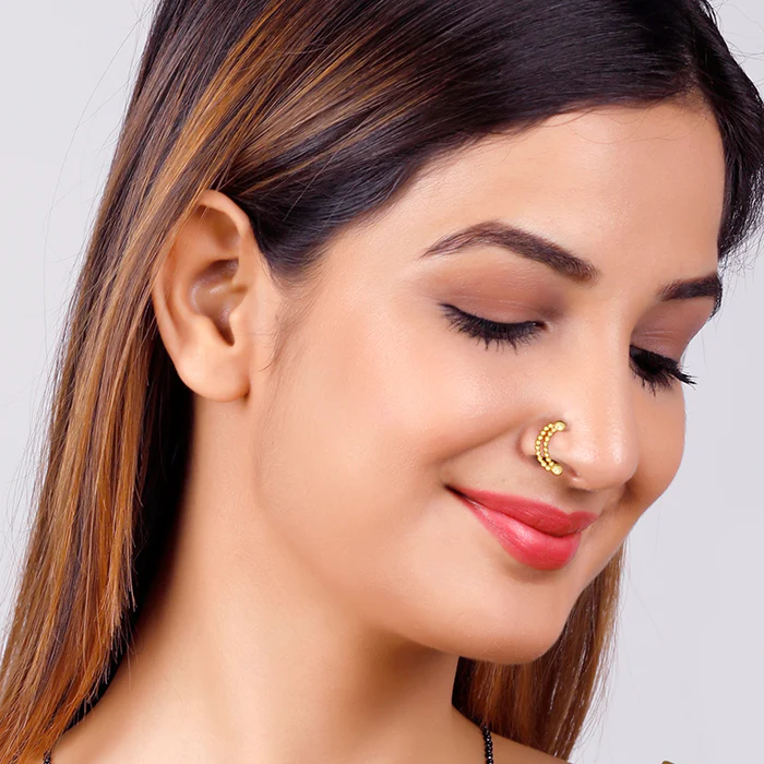 Golden Beaded Moon Nose Ring - Image 3