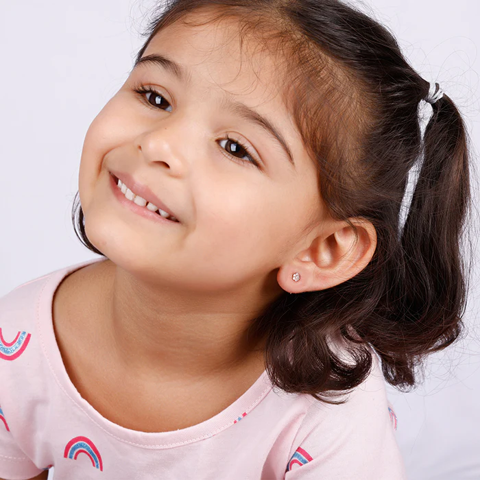 Rose Gold Baby Pink Flower Stud Kids Earrings - Image 3