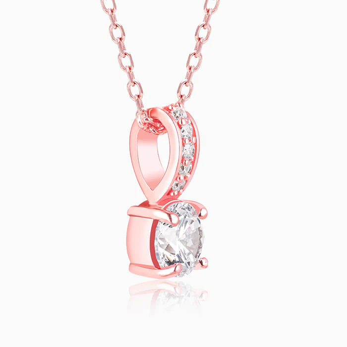 Rose Gold Classic Zircon Shine Pendant with Link Chain - Image 4