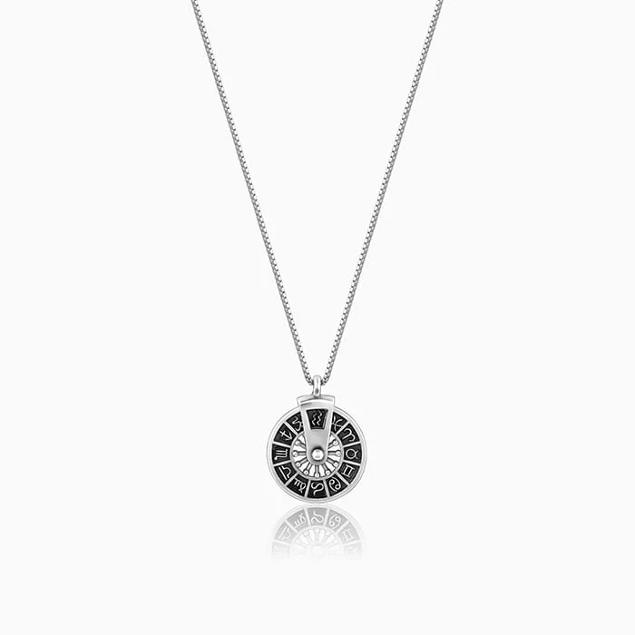 Oxidised Silver Zodiac Spin Pendant With Box Chain For Him - Image 2